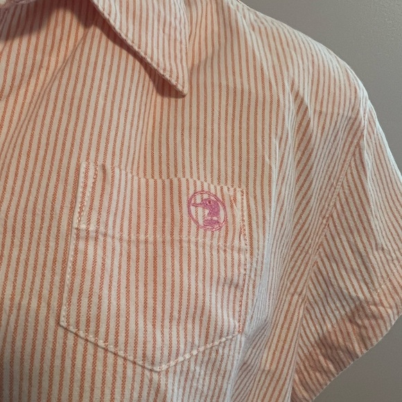 Duck Head jeans co pink & white striped shirt sleeve collared button down shirt - Picture 3 of 5